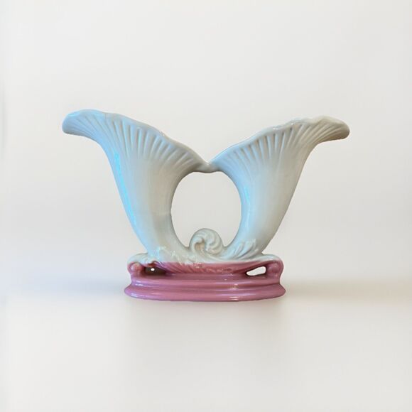 Unmarked Other - Vintage Light Pink Double Cornucopia - 5-1/2" Tall - Gloss Finish